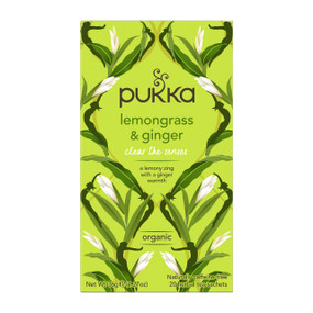 Pukka Herbs Lemongrass & Ginger Organic Herbal Tea - 20-Tea Bags green floral box; helps support digestion, ease anxiety, insomnia and stress – and keep your skin radiantly healthy