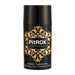 Pitrok Crystal Natural Deodorant Stick - 100-Grams in a black plastic tube ; pure, fragrance-free deodorant based on pure natural mineral salts that fight odour-causing bacteria and keep your skin feeling fresh