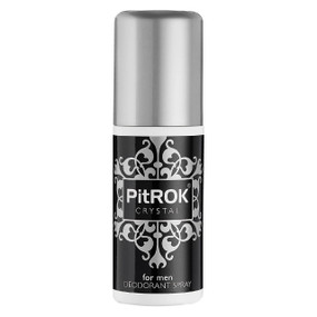 Pitrok Crystal Natural Deodorant Spray For Men - 100-ml white plastic bottle with grey top and black label; provides day long protection.