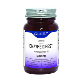 Quest Vitamins Enzyme Digest - 90-Tablets amber glass jar with white and purple label; contains digestive enzymes to help digest carbohydrates, proteins and fats into fuel for the body.
