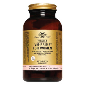 Solgar Vitamins VM Prime For Women - brown jar with gold label; provides vitamins to support women going through the menopause