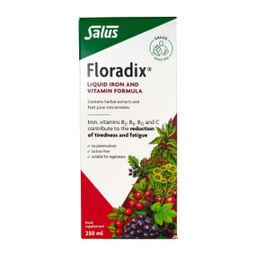 Floradix Liquid Iron - 250-ml box; Floradix liquid iron supplement & vitamins to help reduce fatigue and tiredness.