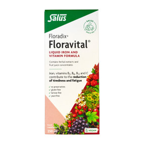 Floradix Floravital Liquid Iron and Vitamins Yeast Free - 250-ml bottle in a box; contains herbal extracts and fruit juice concentrates.  Iron, vitamin B2, B6, B12 and C contribute to the reduction of tiredness and fatigue.