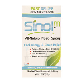 Sinol USA Inc. Sinol M - Allergy, Sinus & Headaches - 15-ml box; an all-natural nasal spray for headaches, migraines, and sinus congestion.