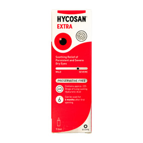 Scope Hycosan Extra Eye Drops - 7.5-ml  box; ideal for dry eye symptoms and help soothe and moisturise the eyes creating a shield of protection all day long.