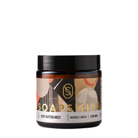 Soapsmith Marble Arch Body Butter 100ml in an amber glass jar; melts effortlessly into the skin, providing intense moisture