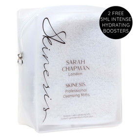 Sarah Chapman Professional Cleansing Mitts - 4-Mitts front image; Double sided cleansing mitts, one side more textured for gentle exfoliation and the other side is of a fine weave to gently remove eye make up.