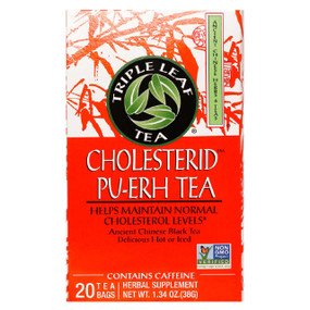 Triple Leaf Tea Cholesterid Tea - 20-Tea Bags box; Made from a subspecies of Green Tea, this Triple Leaf Cholesterid Tea has been used in China to help digest fat and is a natural remedy to help lower cholesterol when used as part of a healthy diet.
