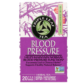 Triple Leaf Tea Blood Pressure Tea - 20-Tea Bags box; A delicious, mild-tasting brew, Triple Leaf’s Blood Pressure Tea contains potent ‘longevity herbs’ that help reduce and maintain healthy blood pressure.