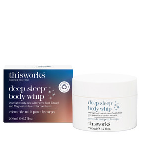 This Works Deep Sleep Body Whip - 200-ml tub and outer carton; overnight body care with hemp seed extract and magnesium to comfort and calm