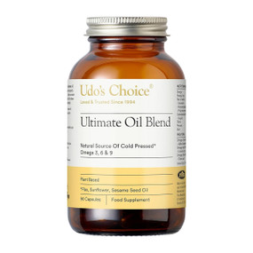 Udo's Choice Udo's Ultimate Oil Blend Capsules - 90-Capsules amber glass jar with silver cap