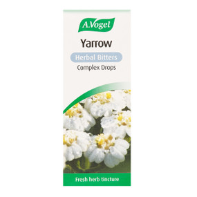 A.Vogel's Yarrow Complex Drops, 50-ml, white carton box, this herbal stomach bitters work to accelerate healing from many digestive disorders, ease symptoms of bloating, and help enhance digestion of food.
