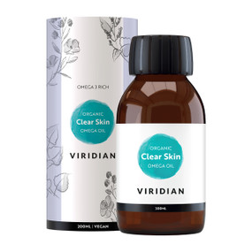 Viridian Nutrition Organic Clear Skin Omega Oil -  200-ml bottle and cardboard box