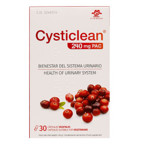 Cysticlean 240mg PAC 30-capsules in a white box; works to prevent & treat cystitis and urinary tract infections