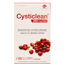 Cysticlean 240mg PAC Capsules 60's - 60-Capsules in a white and red box; works to prevent & treat cystitis and urinary tract infections