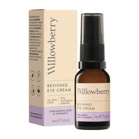 Willowberry Reviving Eye Cream - 15-ml amber glass bottle with pump and carton box; reduces puffiness and leaves you with smooth, radiant skin, creating the perfect base for flawless make-up.