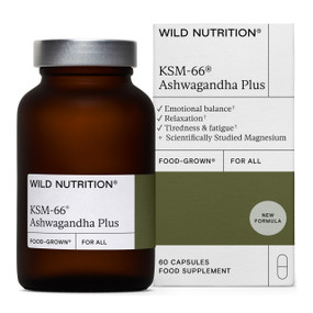 Wild Nutrition KSM-66 Ashwagandha Plus - 60-Capsules bottle; a rejuvenating tonic for both mind and body;