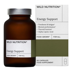 Wild Nutrition Food-Grown® Energy Support - 60-Capsules brown glass jar with silver cap; a blend of vitamins and minerals providing 360 support for your immune system, thyroid, hormones and cognition.
