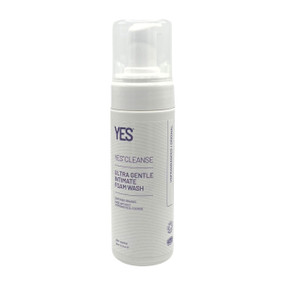 The Yes Yes Company Yes Cleanse - Intimate Wash - 150-ml white pump bottle; an unfragranced gentle foaming intimate wash you can use with confidence every day.
