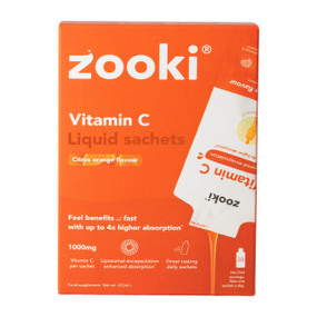 Zooki Vitamin C Zooki - 30 x 15-ml Sachets front image; provides the best form of vitamin C known to help support the body's immune & collagen manufacturing system