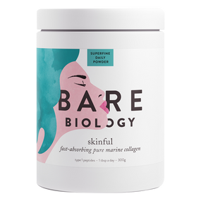 Bare Biology Skinful Pure Marine Collagen Powder - 300-Grams tub; a Pure type 1 collagen peptides from wild, certified sustainable cod.