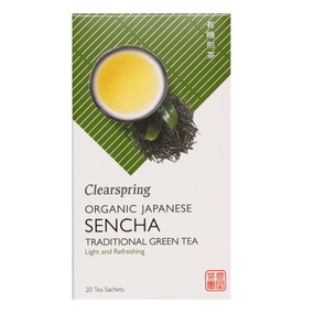 ClearSpring Organic Sencha Green Tea - 20-Tea Bags ina white and green box