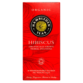 Hambleden Teas Hibiscus Tea - 20-Tea Bags red box; beneficial for the heart.