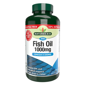 Natures Aid Fish Oil 1000mg (Omega 3) - 33% Extra Free - 240 caps - 180+60-Capsules bottle