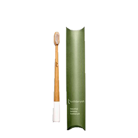 The Truthbrush - Cloud White - Soft Bristles  - 1-bamboo toothbrush soft bristles, green outer cardboard carton