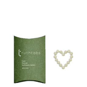 The Truthbrush Truthtabs - Wild Mint Flavour Toothpaste Tablets - 3 Months Supply, green cardboard outer carton